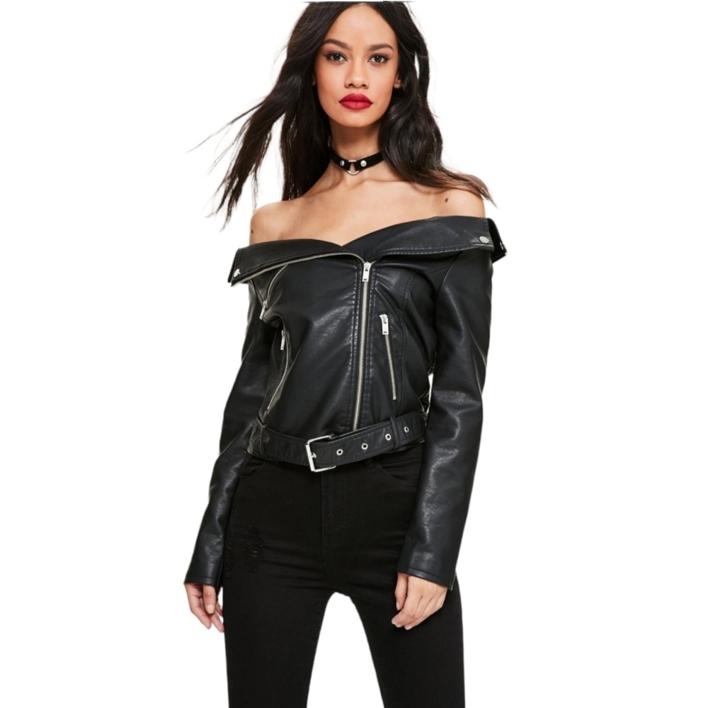 Black Off Shoulder Moto Jacket